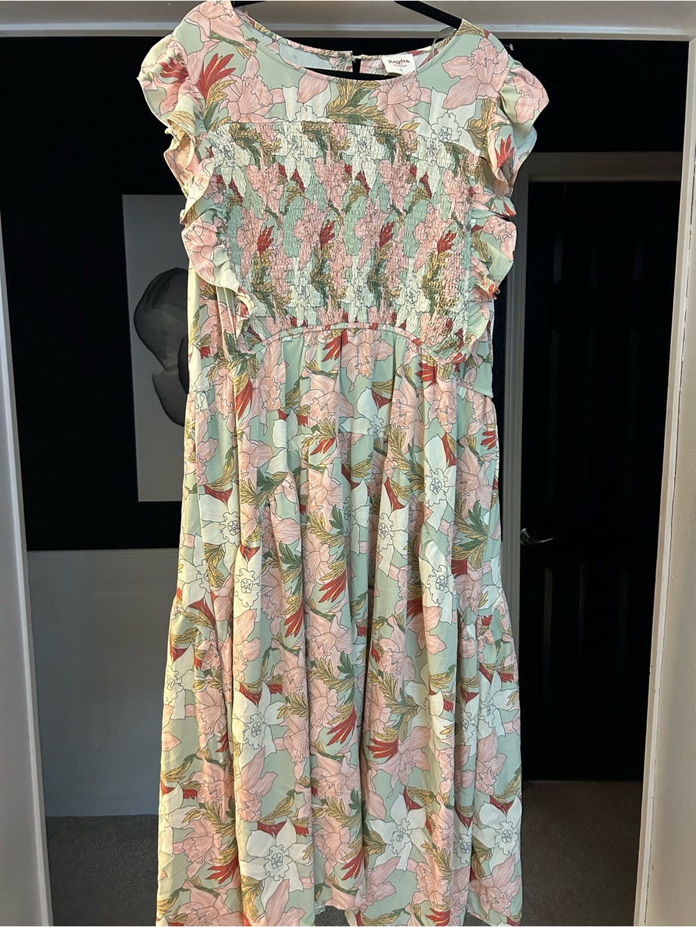 Hayden Floral Maxi Dress in Mint, Pink & Gold Accent